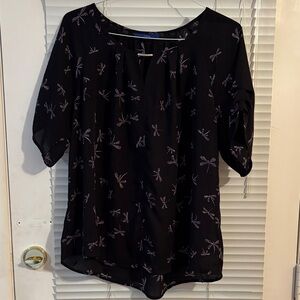 Apt. 9 Black Short-Sleeve Dragonfly Print Blouse